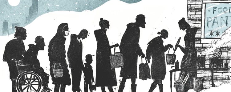 People in food pantry line.